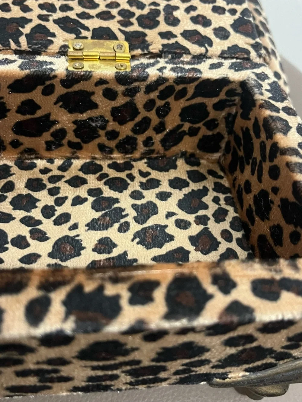 Miniature Chaise Lounge Jewelry Box Leopard Print Velvet Small Couch Trinket Cas
